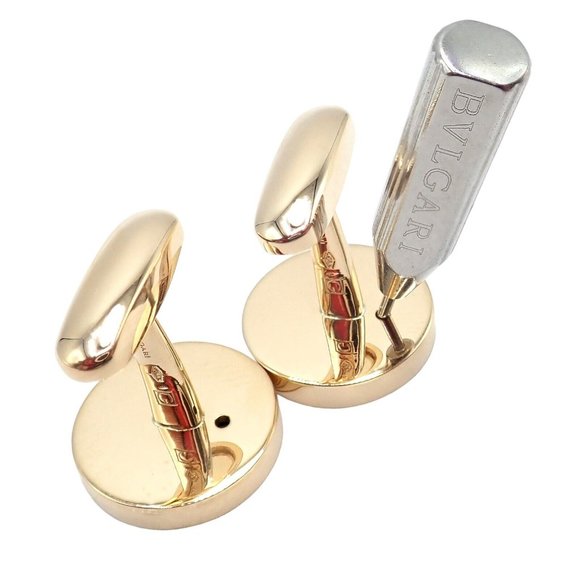 Authentic! Bvlgari Bulgari 18k Yellow Gold Multicenter Cufflink Kit Set - Picture 4 of 14